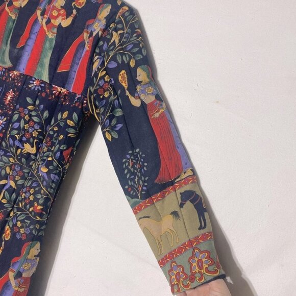 Qianbaiy Chinese Style Printed Quilted Long Coat Jacket S - Picture 9 of 16